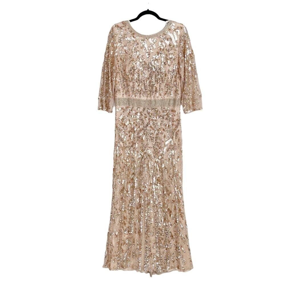MAC DUGGAL Vintage Blush Rose Gold Sequined Evening Formal Gown - Picture 4 of 16